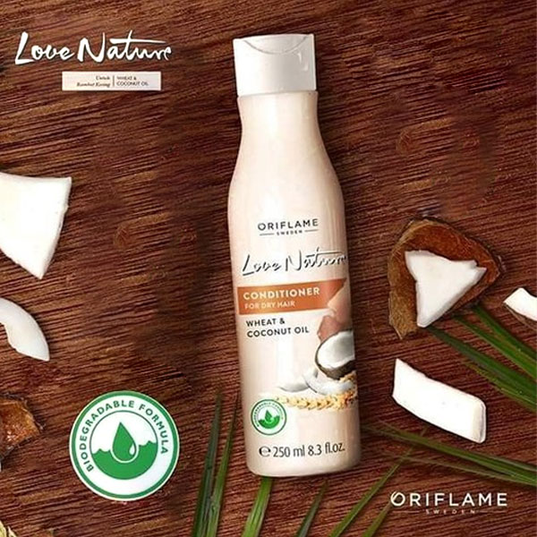 Dầu xả cho tóc khô và hư tổn Love Nature Conditioner for Dry Hair Wheat &  Coconut Oil 32619 Oriflame