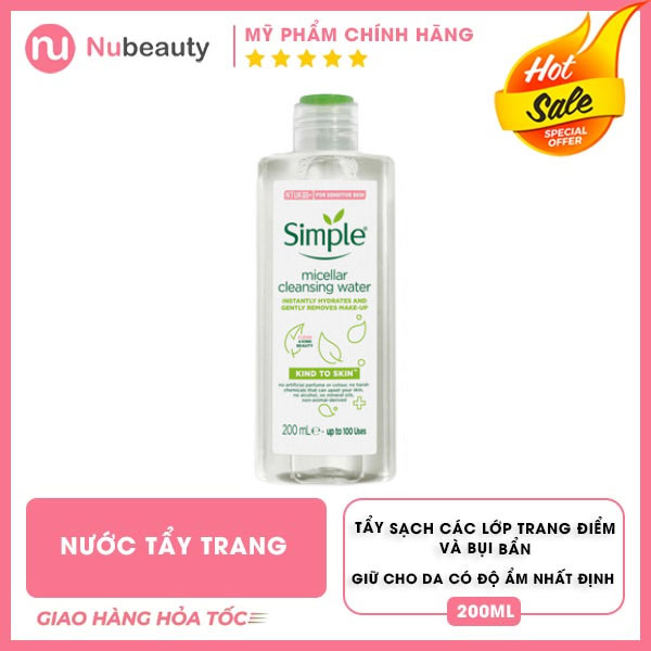 Nước Tẩy Trang Simple Dành Cho Da Nhạy Cảm 200ml Kind To Skin Micellar Cleansing Water